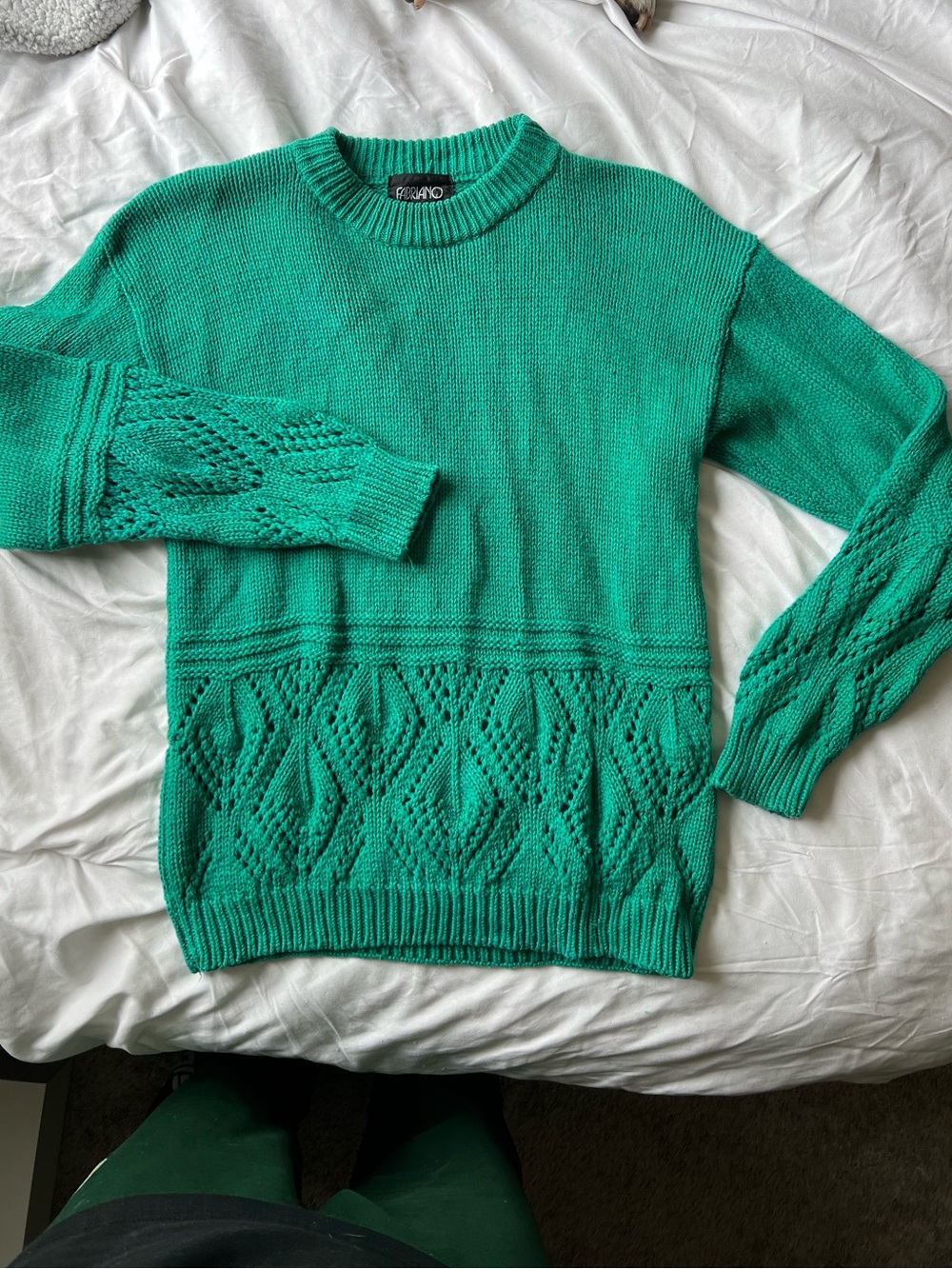 Emerald Green Cable-Stitch Crewneck Sweater by Roma